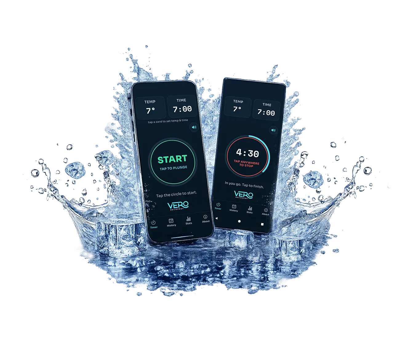 Vero Recovery ice bath timer app on two phones