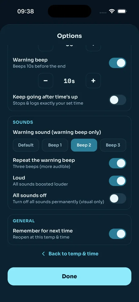 Sound options screen